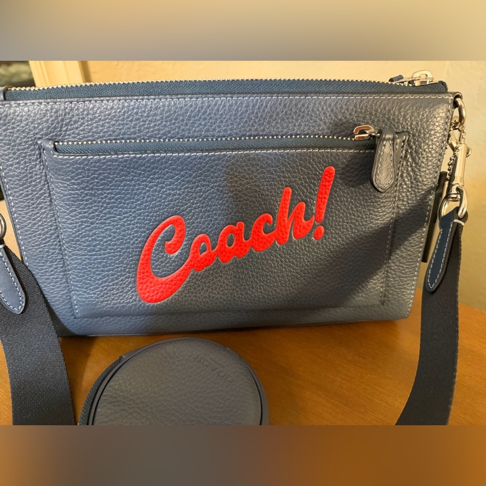 Coach Navy Crossbody Bag with Red Logo- NWOT - Picture 2 of 16